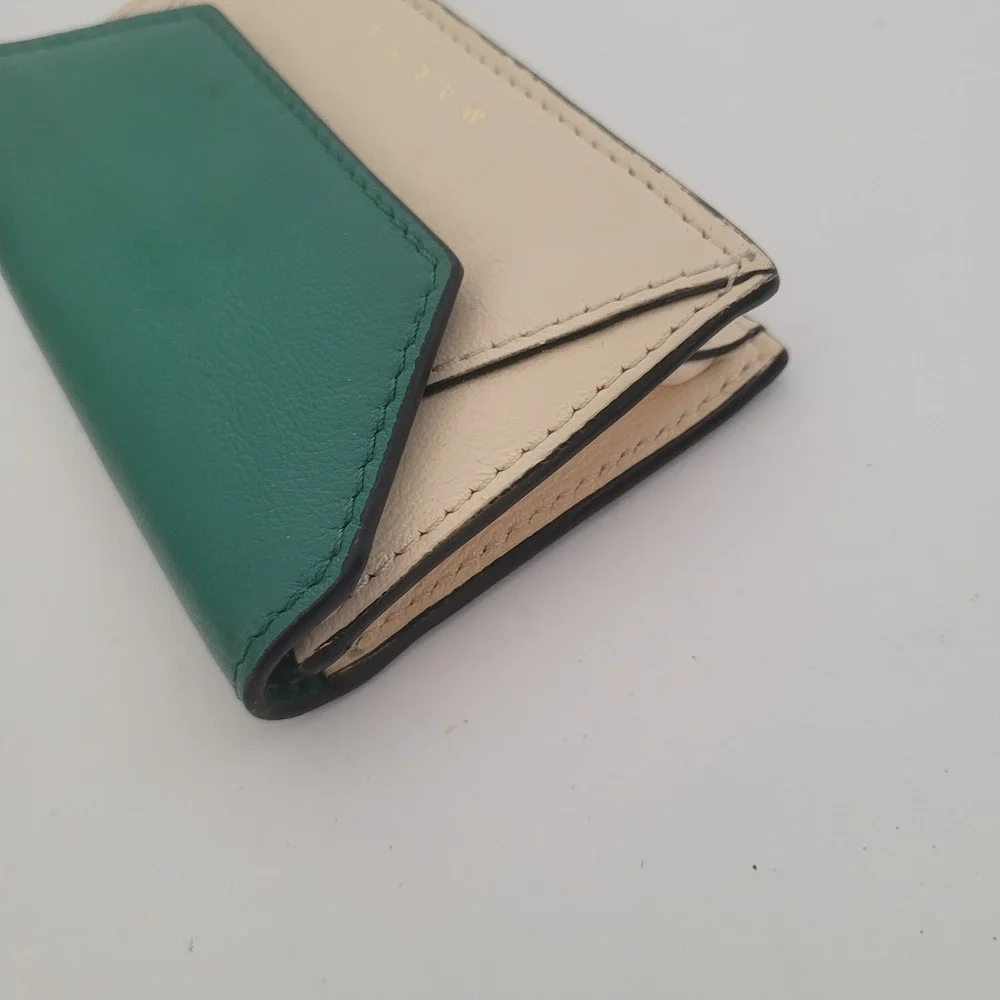Marni Colorblock Leather Card Case Wallet‎ Green Cream Snap Accordion Italy
